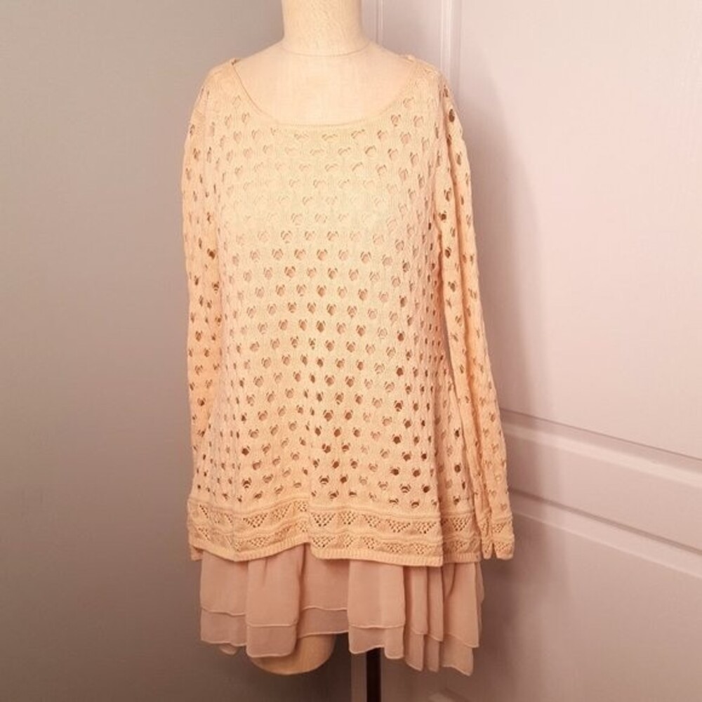John Fashion Cream Sweater Tunic Sheer Layer Top